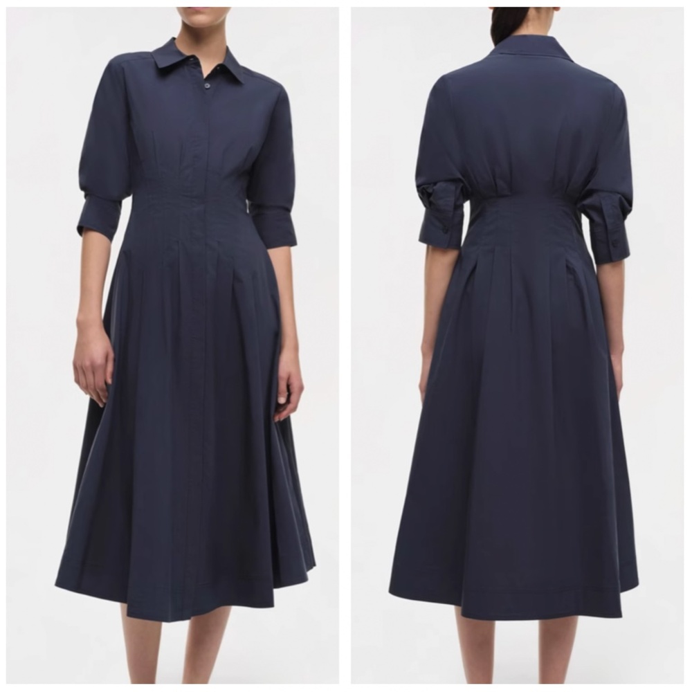 BEST Simkhai The Jazz Midi Dress Midnight Navy Blue Pleated Cotton S/M/L - Picture 5 of 13